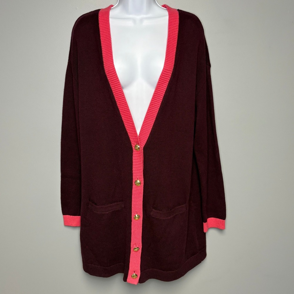 Talbots Purple Pink Oversized Colorful Old Money Preppy Dark Academia Cardigan M